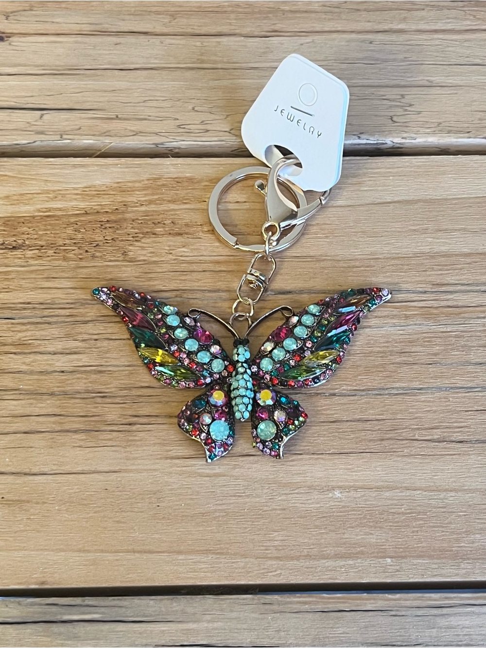 Multicolor Rhinestone Butterfly Bag Charm/Keyring - Gold Hardware - Picture 2 of 6